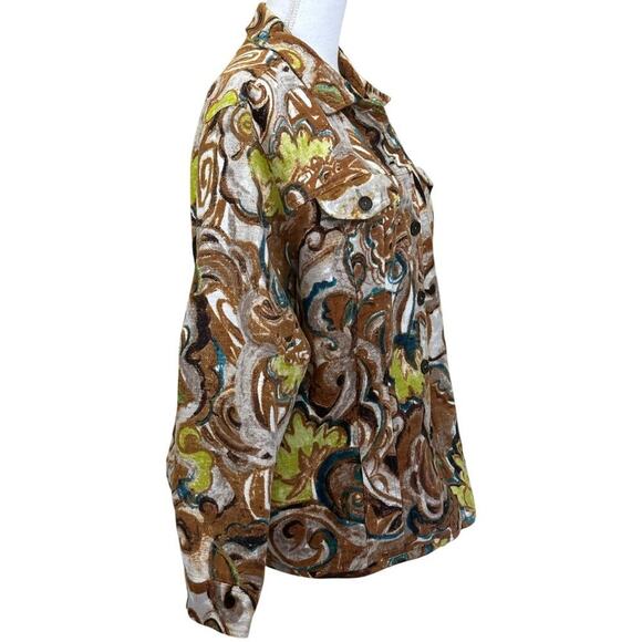 Chico's brown/tan cotton tapestry Jacket, 70s inspired, eclectic, statement - Picture 2 of 6